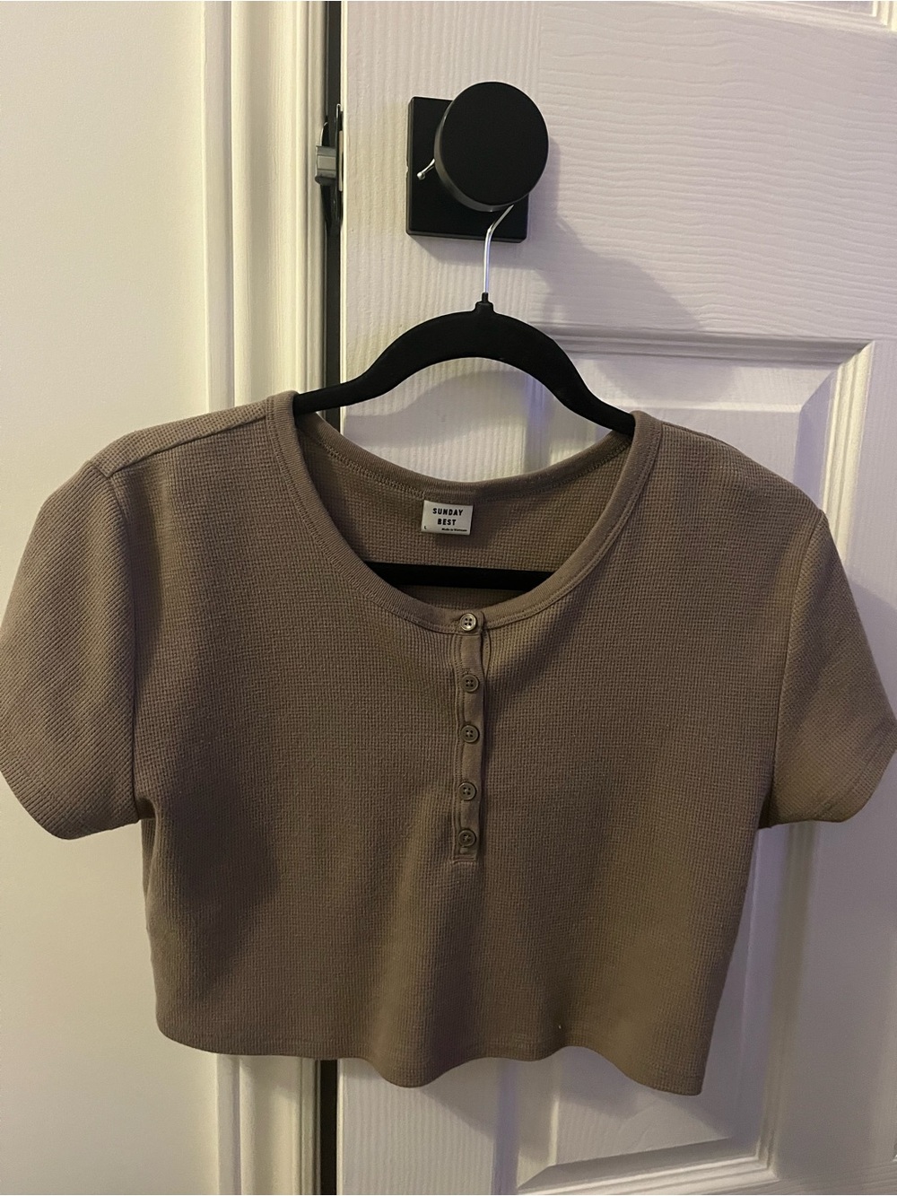 Sunday Best Taupe Cropped Henley Tee